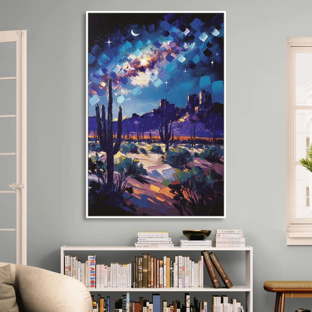 Chandler Desert Night Sky Living Room - White Canvas Wall Art