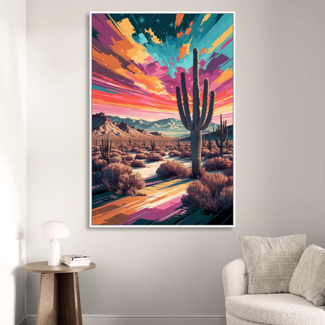 Chandler Desert Sunset Sitting Room - White Canvas Wall Art