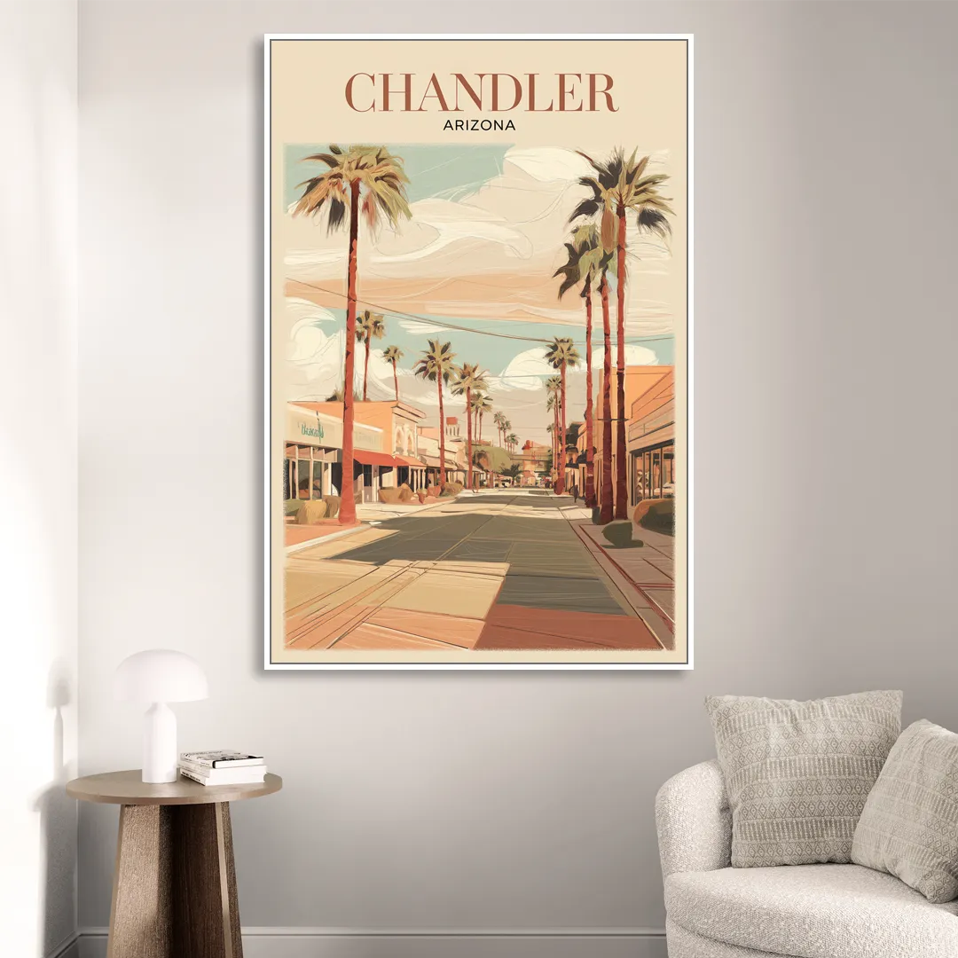Chandler Downtown Streets Living Room - White Canvas Wall Art