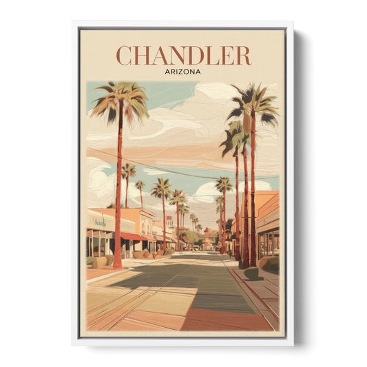 Chandler Downtown Streets - White Framed Canvas Wall Art - Front