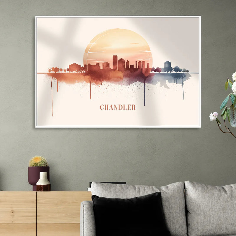 Chandler Skyline View Living Room - White Canvas Wall Art