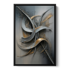Chaotic Harmony Grey and Silver Abstract - Black Framed Canvas Wall Art - Front