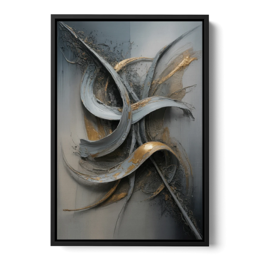 Chaotic Harmony Grey and Silver Abstract - Black Framed Canvas Wall Art - Front
