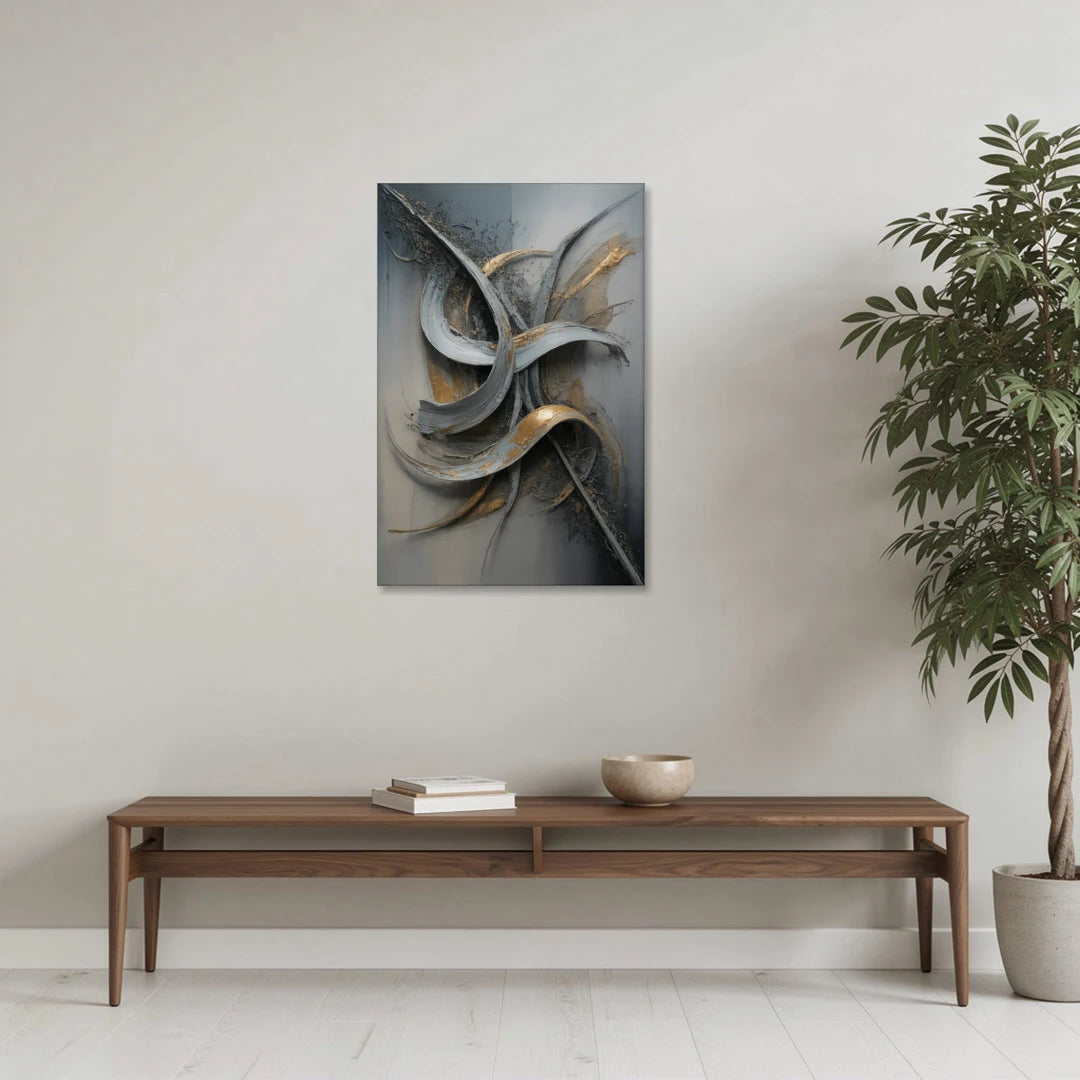 Chaotic Harmony Grey and Silver Abstract - Canvas Wall Art - Coffee Table - 24x36