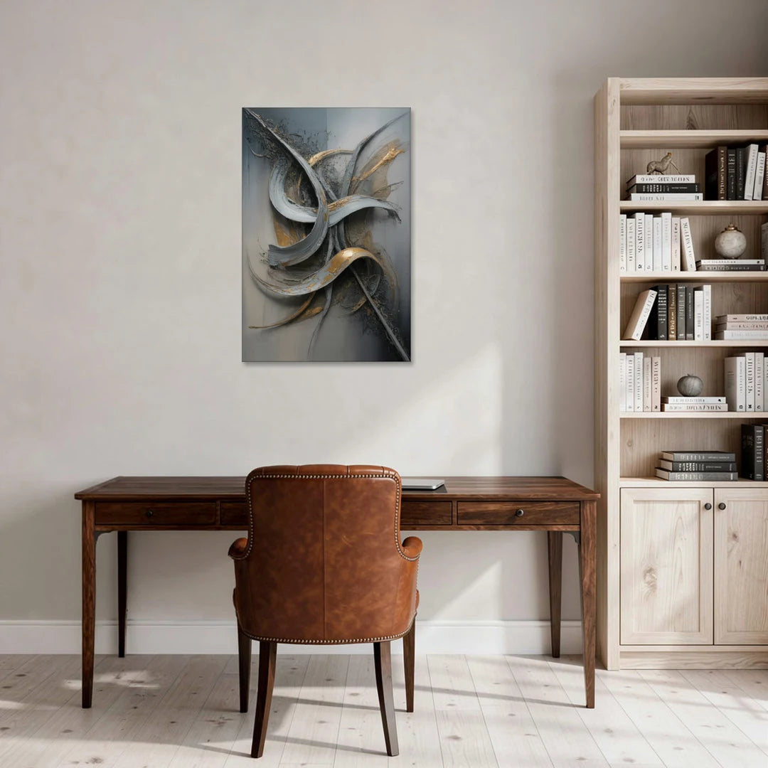 Chaotic Harmony Grey and Silver Abstract - Canvas Wall Art - Office - 24x36