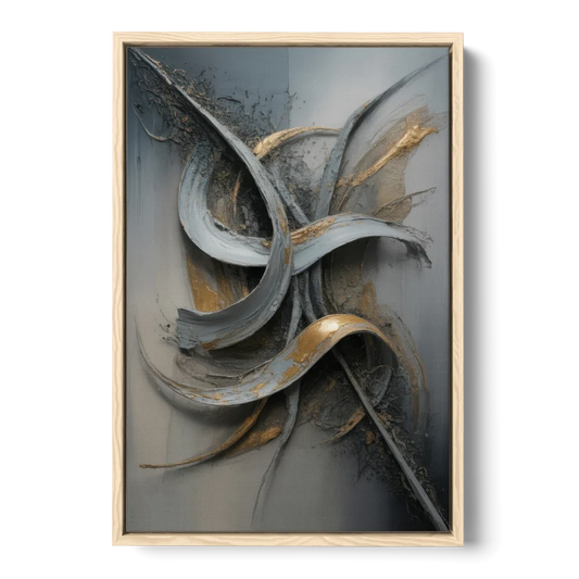 Chaotic Harmony Grey and Silver Abstract - Oak Framed Canvas Wall Art - Front