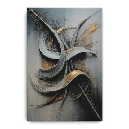 Chaotic Harmony Grey and Silver Abstract - Canvas Wall Art