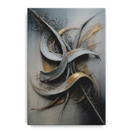 Chaotic Harmony Grey and Silver Abstract - Canvas Wall Art