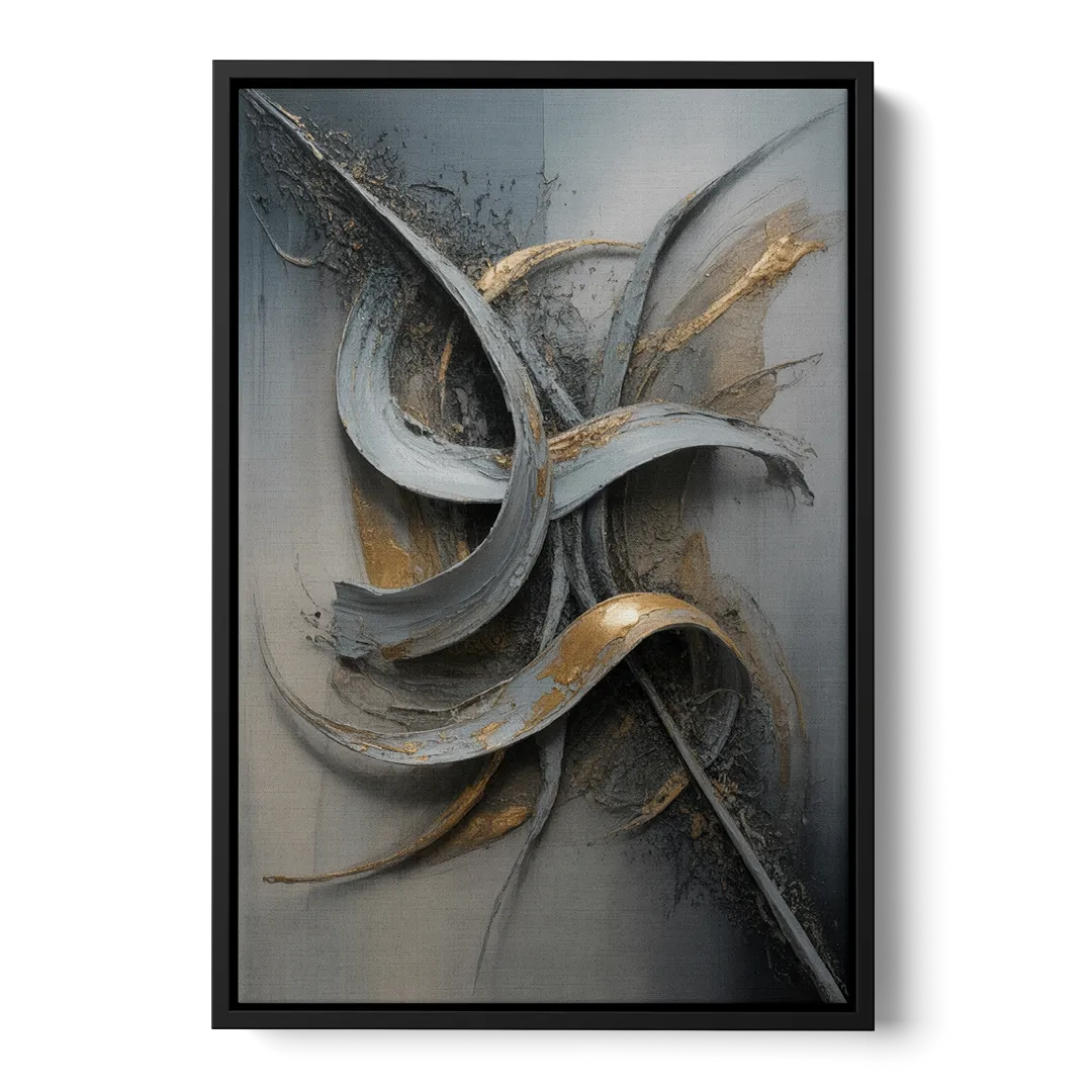 Chaotic Harmony Grey and Silver Abstract Front - Black Canvas Wall Art