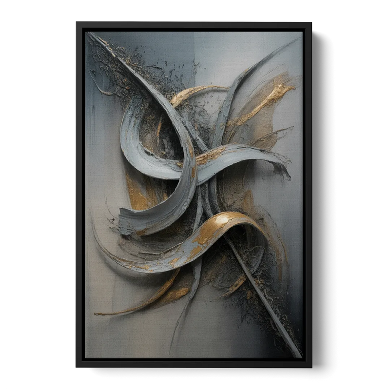 Chaotic Harmony Grey and Silver Abstract Front - Black Canvas Wall Art