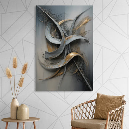 Chaotic Harmony Grey and Silver Abstract Sitting Room - Canvas Wall Art