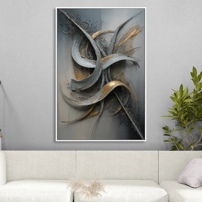 Chaotic Harmony Grey and Silver Abstract Living Room - White Canvas Wall Art