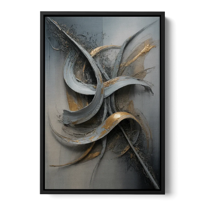 Chaotic Harmony Grey and Silver Abstract - Black Frame Canvas