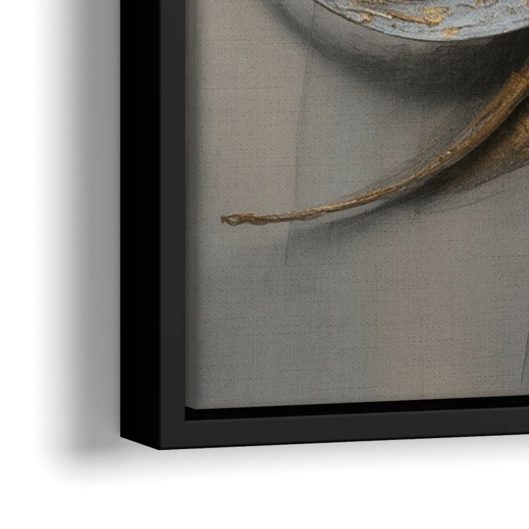 Chaotic Harmony Grey and Silver Abstract - Close-Up Black Frame Canvas