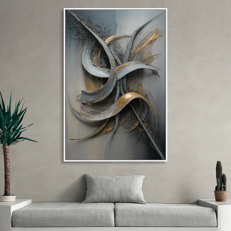 Chaotic Harmony Grey and Silver Abstract Sitting Room - White Canvas Wall Art