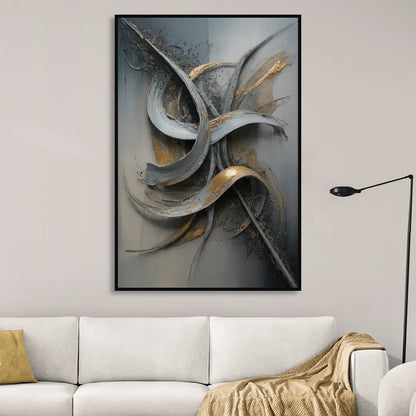 Chaotic Harmony Grey and Silver Abstract Sitting Room - Black Canvas Wall Art