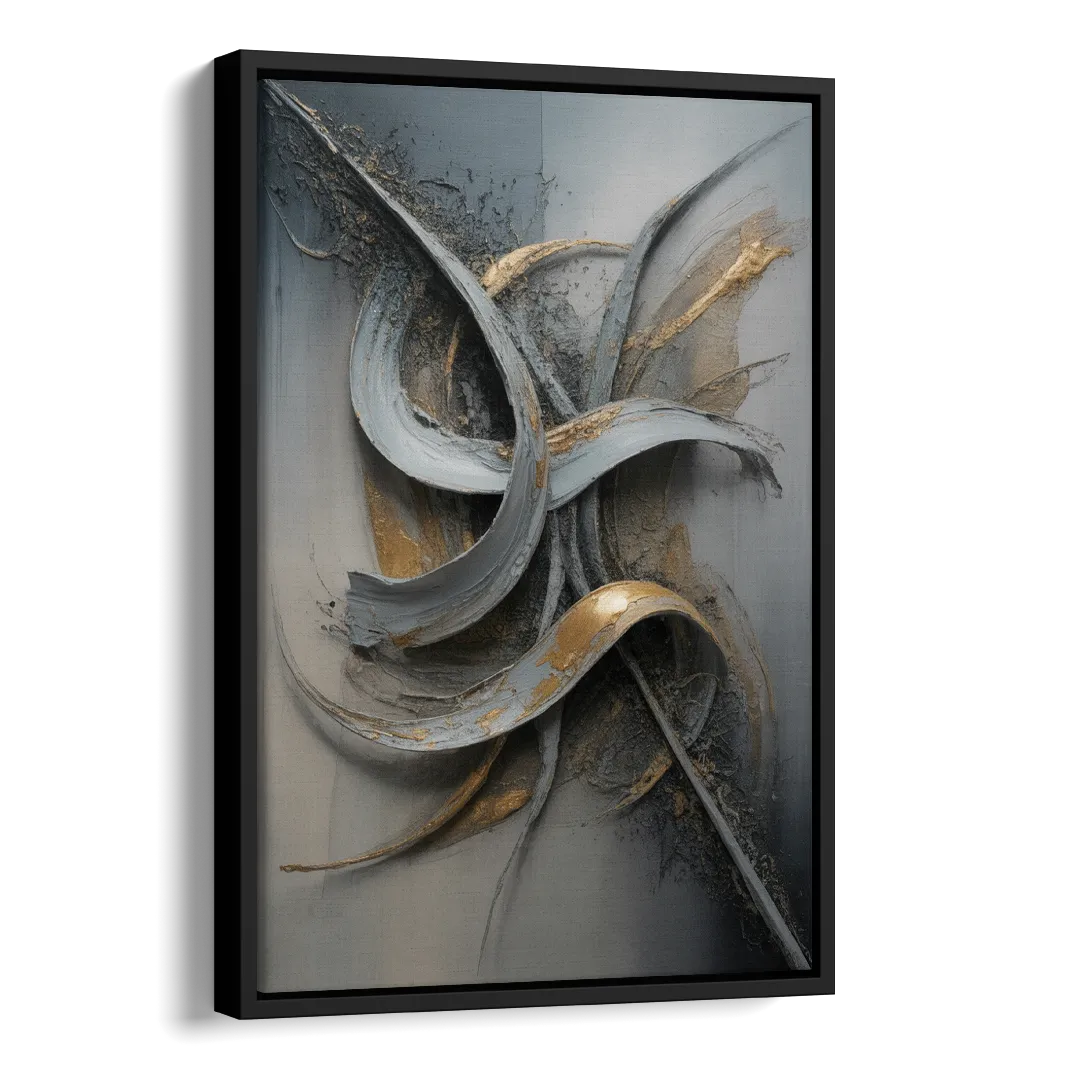Chaotic Harmony Grey and Silver Abstract Side - Black Canvas Wall Art