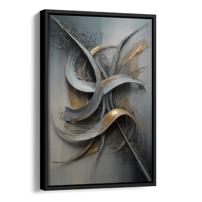 Chaotic Harmony Grey and Silver Abstract Side - Black Canvas Wall Art