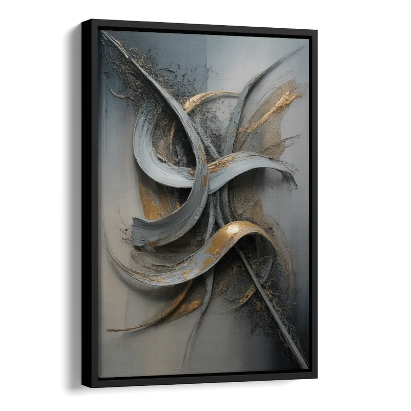 Chaotic Harmony Grey and Silver Abstract Side - Black Canvas Wall Art