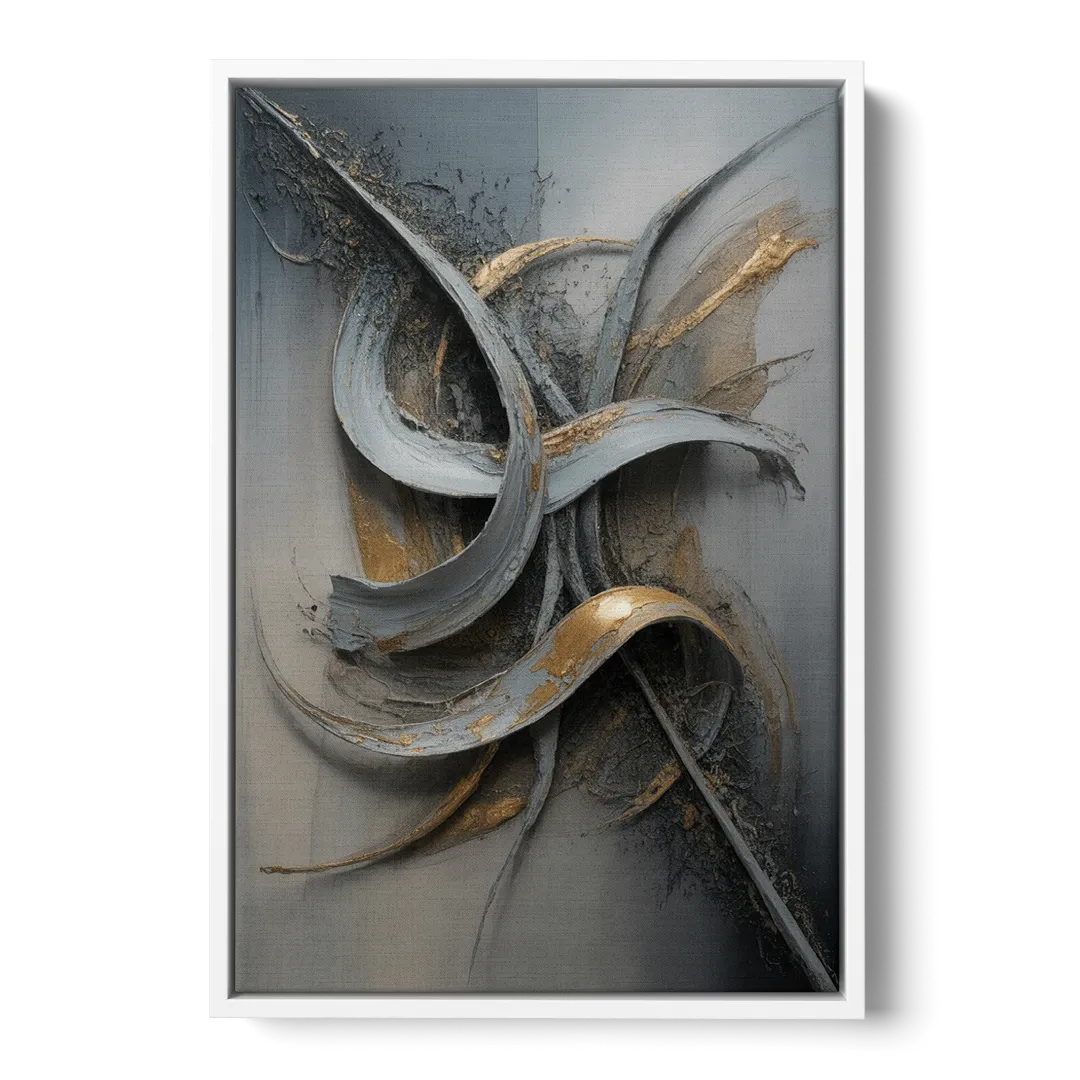 Chaotic Harmony Grey and Silver Abstract Front - White Canvas Wall Art