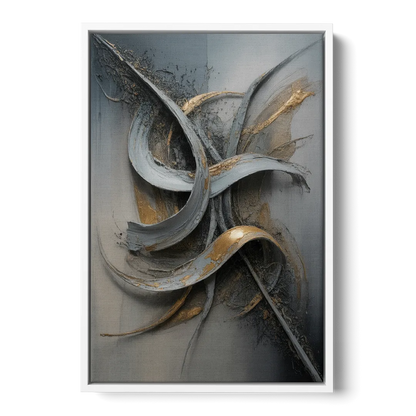 Chaotic Harmony Grey and Silver Abstract Front - White Canvas Wall Art