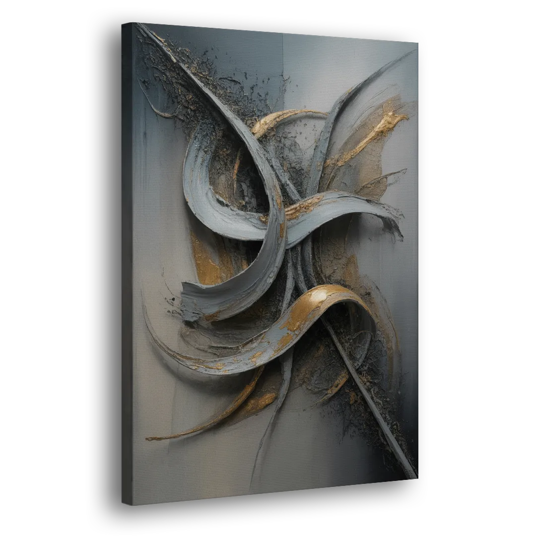 Chaotic Harmony Grey and Silver Abstract Side - Canvas Wall Art