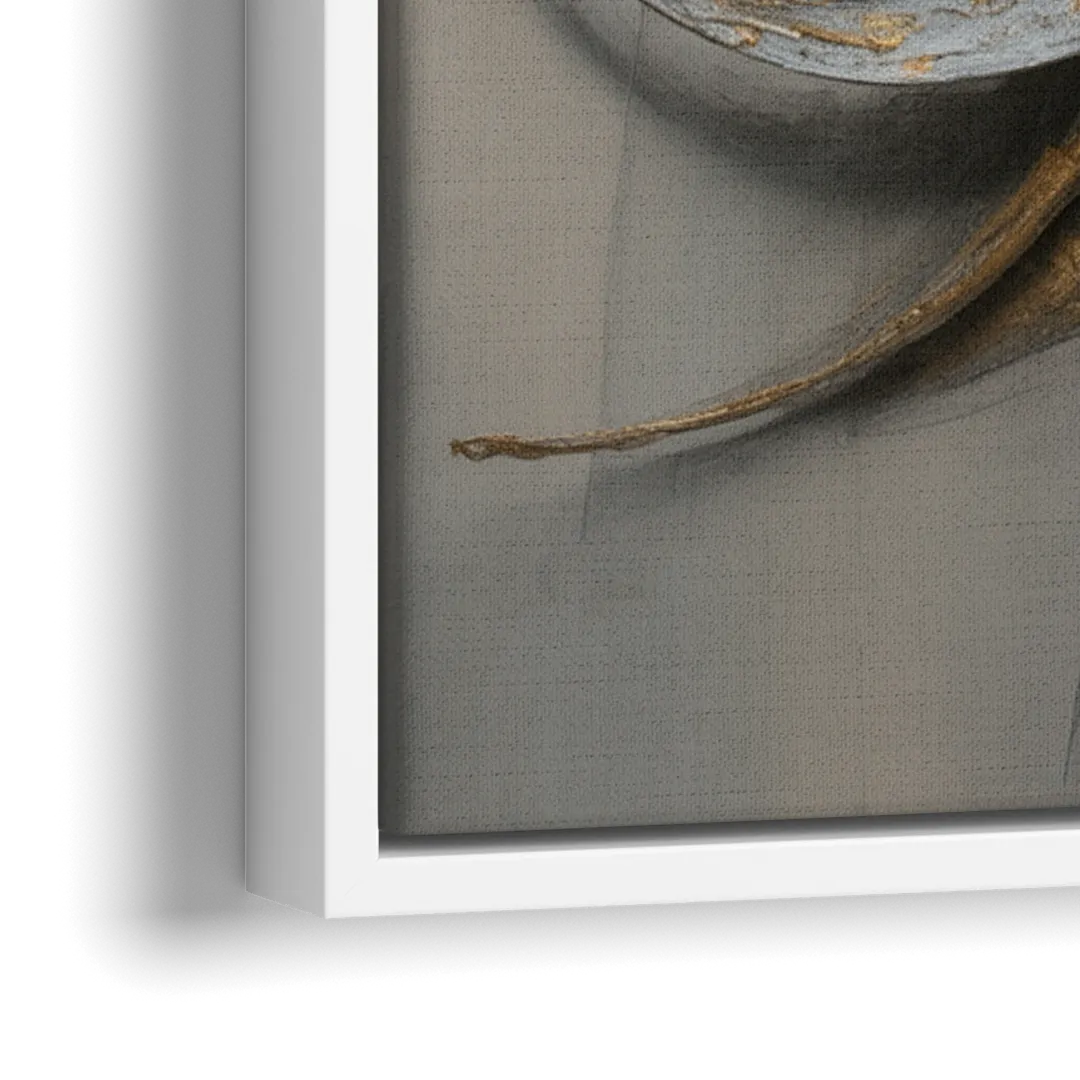 Chaotic Harmony Grey and Silver Abstract - Close-Up White Frame Canvas