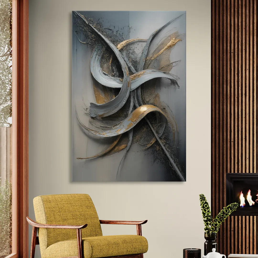 Chaotic Harmony Grey and Silver Abstract Living Room - Canvas Wall Art