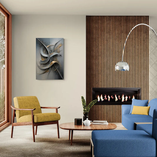 Chaotic Harmony Grey and Silver Abstract - Canvas Wall Art Living Room