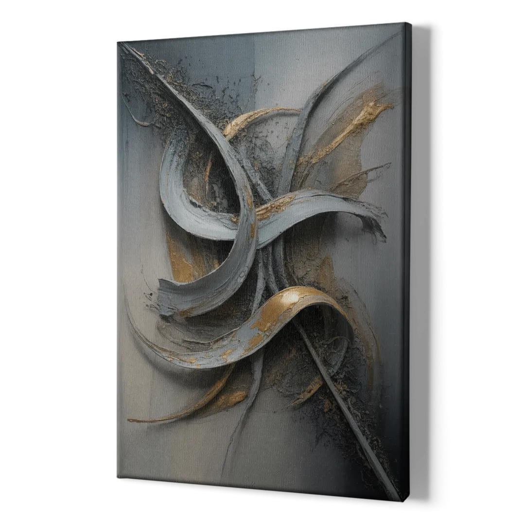 Chaotic Harmony Grey and Silver Abstract - Canvas Print Art Sides