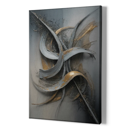 Chaotic Harmony Grey and Silver Abstract - Canvas Print Art Sides