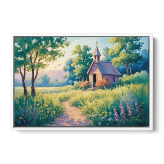 Chapel Serenity Aesthetic Christian - White Framed Canvas Wall Art - Front