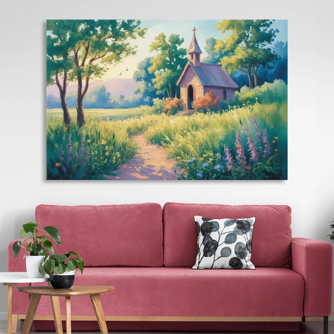 Chapel Serenity Aesthetic Christian Living Room - Canvas Wall Art