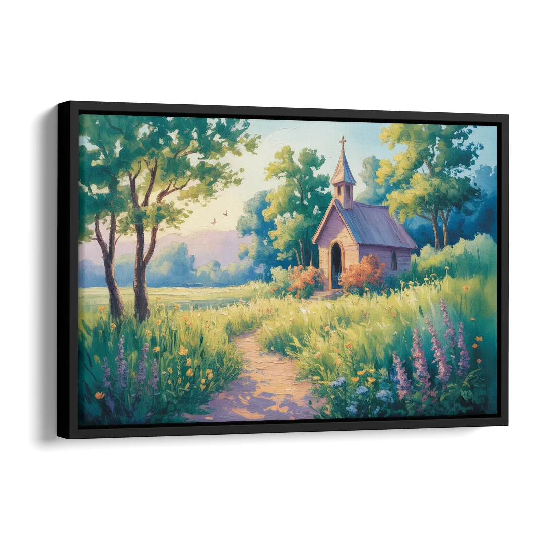 Chapel Serenity Aesthetic Christian Side - Black Canvas Wall Art
