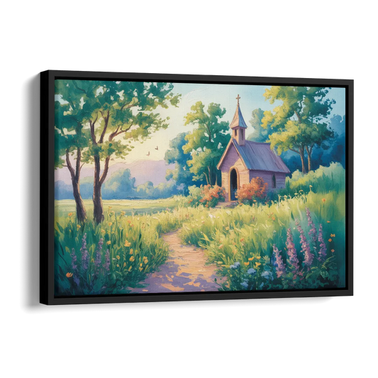 Chapel Serenity Aesthetic Christian Side - Black Canvas Wall Art