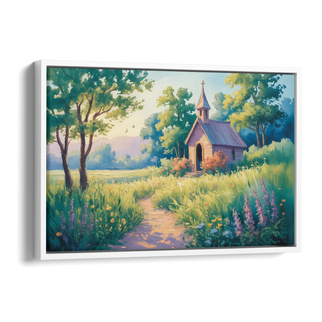 Chapel Serenity Aesthetic Christian Side - White Canvas Wall Art