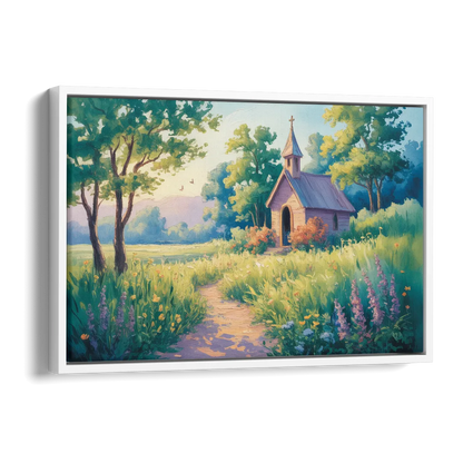 Chapel Serenity Aesthetic Christian Side - White Canvas Wall Art