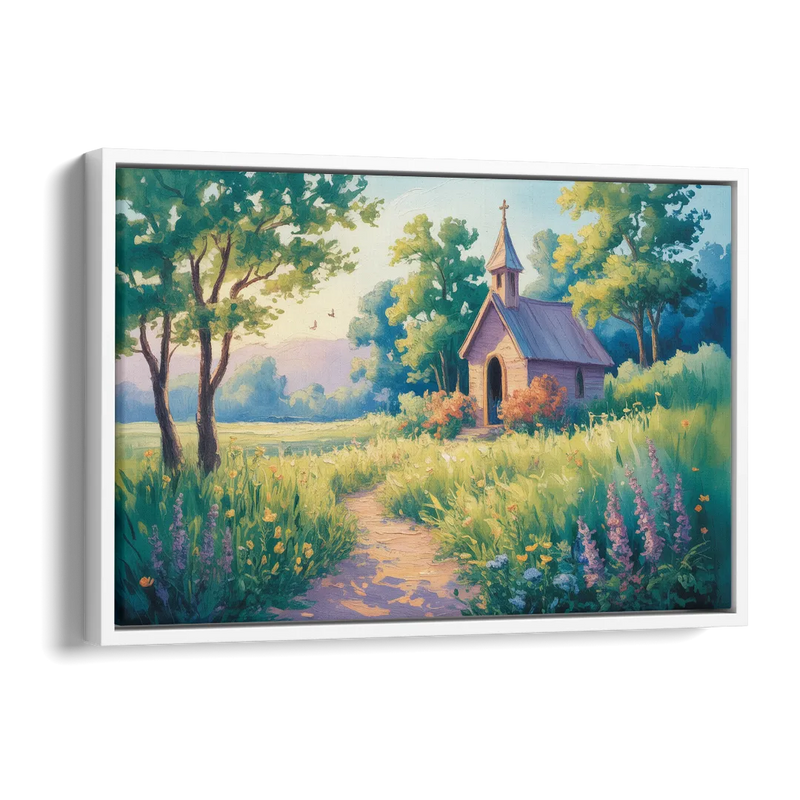 Chapel Serenity Aesthetic Christian Side - White Canvas Wall Art