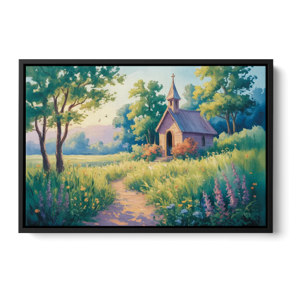 Chapel Serenity Aesthetic Christian Front - Black Canvas Wall Art