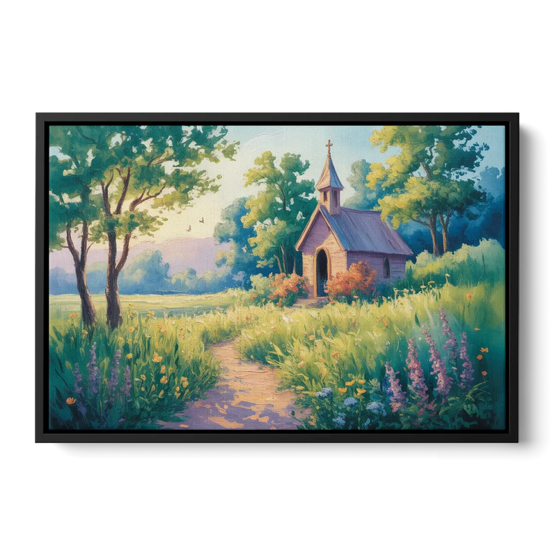 Chapel Serenity Aesthetic Christian Front - Black Canvas Wall Art