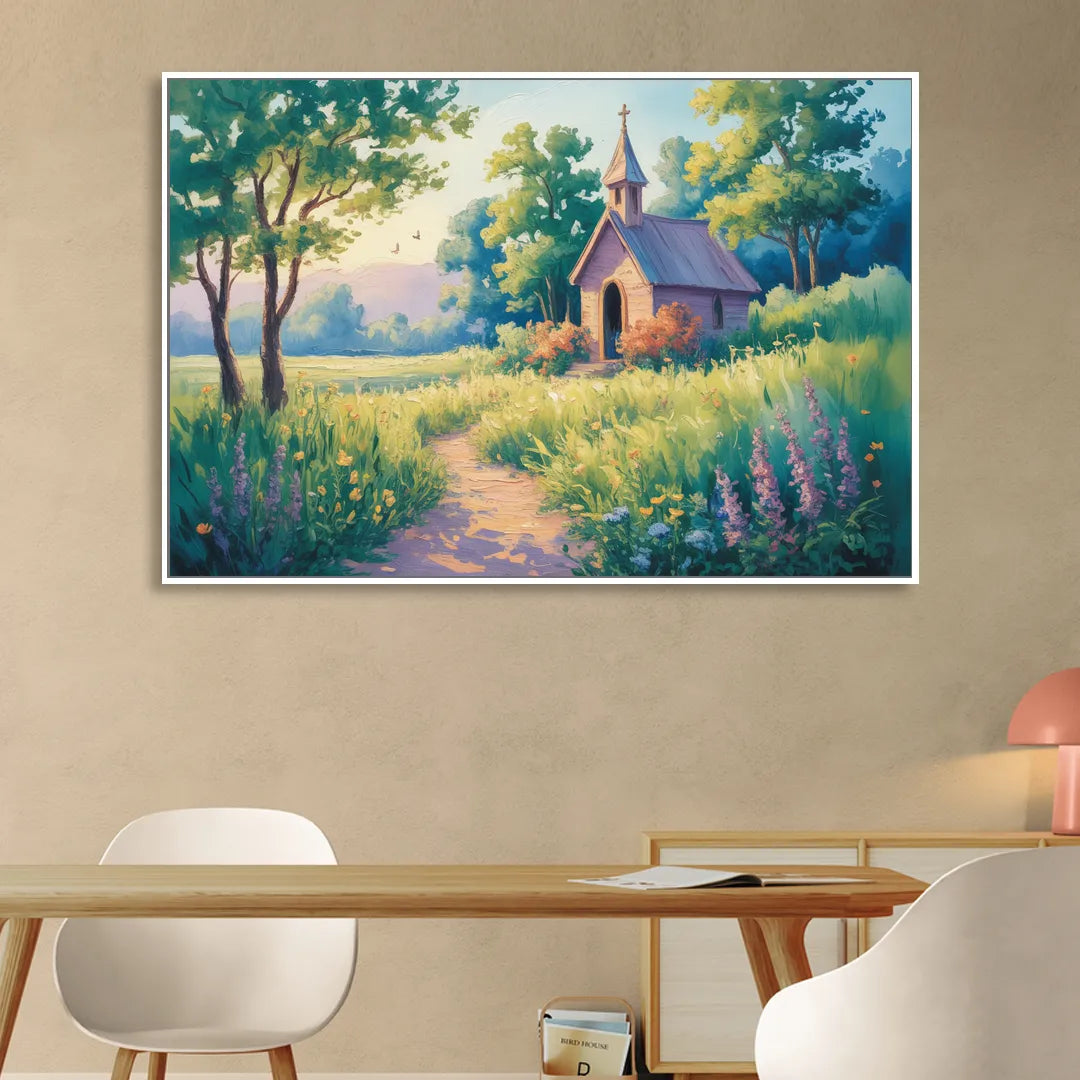 Chapel Serenity Aesthetic Christian Living Room - White Canvas Wall Art