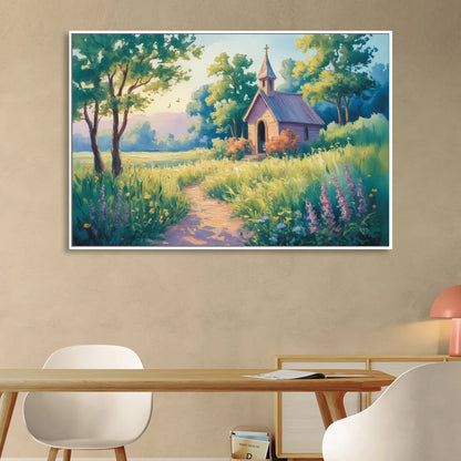 Chapel Serenity Aesthetic Christian Living Room - White Canvas Wall Art