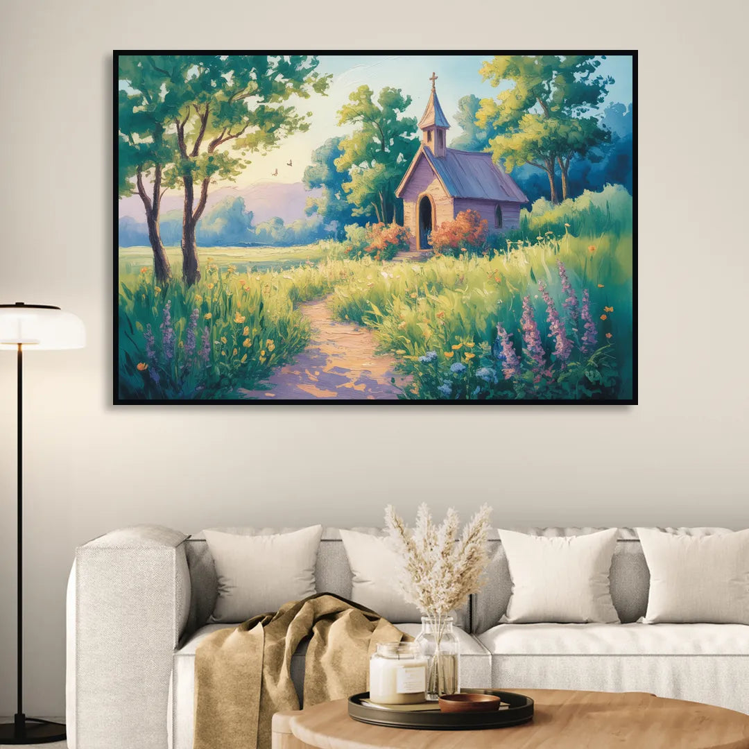 Chapel Serenity Aesthetic Christian Sitting Room - Black Canvas Wall Art