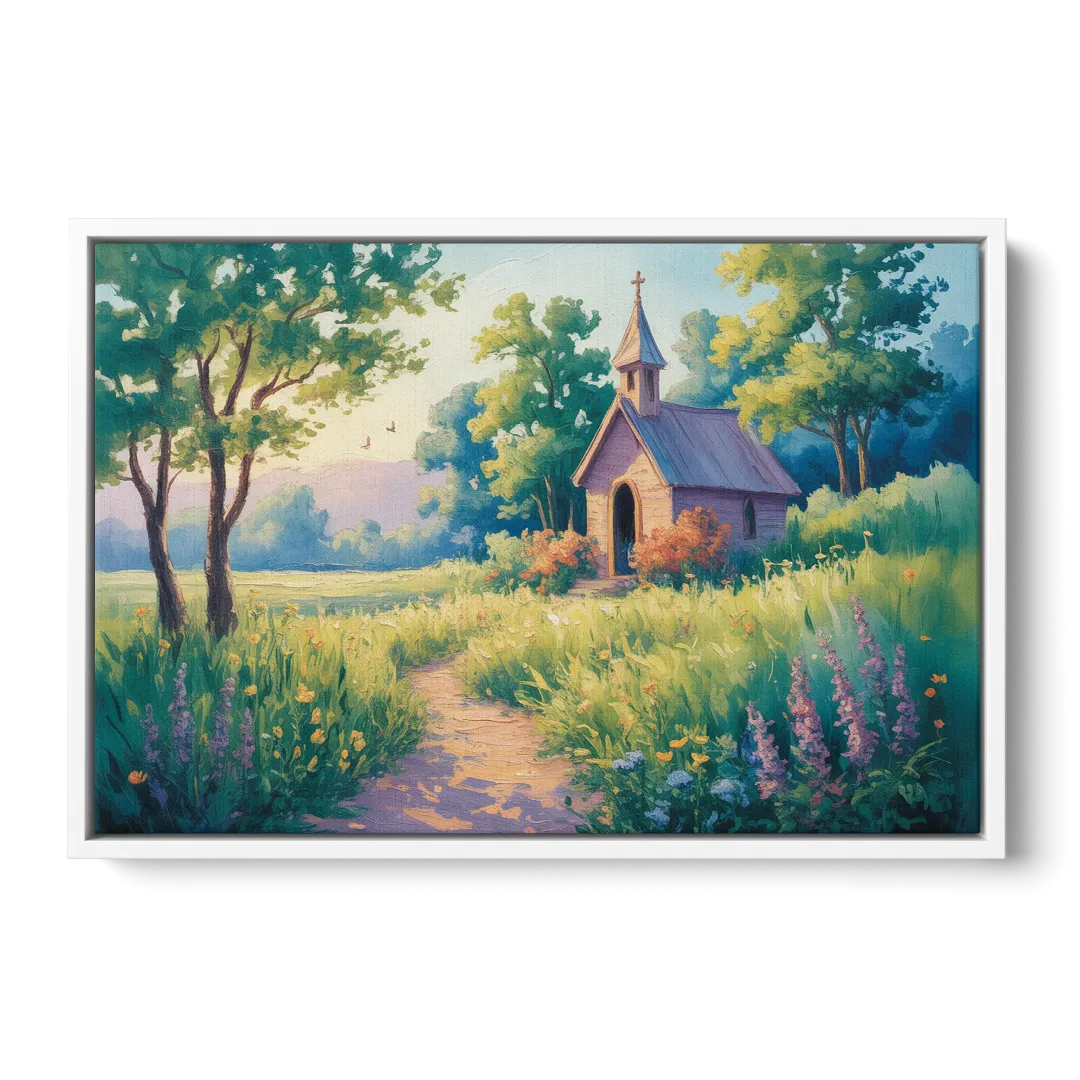 Chapel Serenity Aesthetic Christian - White Frame Canvas