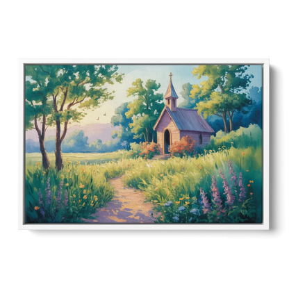 Chapel Serenity Aesthetic Christian - White Frame Canvas