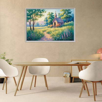 Chapel Serenity Aesthetic Christian - Living Room White Frame Canvas