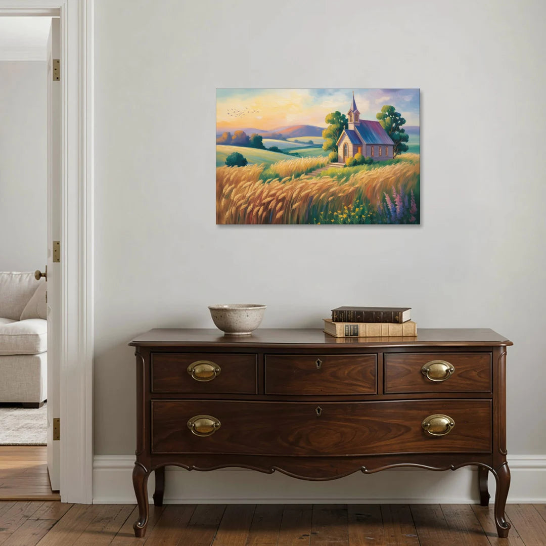 Chapel at Dusk Aesthetic Christian - Canvas Wall Art - Coffee Table - 36x24