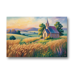 Chapel at Dusk Aesthetic Christian - Canvas Wall Art - Front