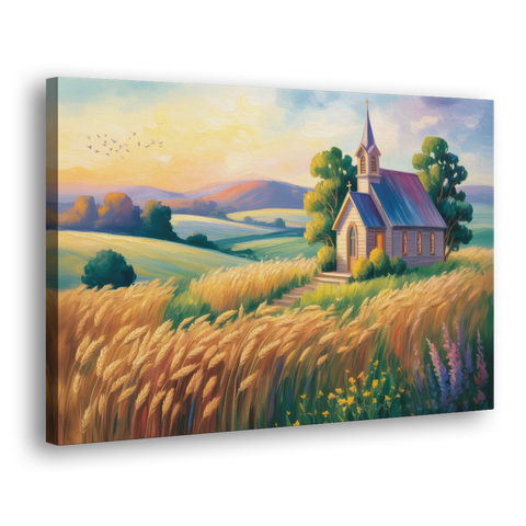 Chapel at Dusk Aesthetic Christian - Canvas Wall Art - Side