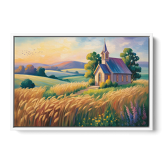 Chapel at Dusk Aesthetic Christian - White Framed Canvas Wall Art - Front